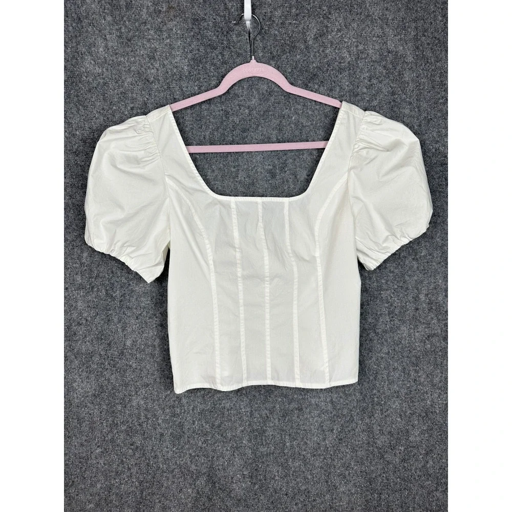 J.Crew‎ Women Puff Sleeve Square Neck Top 6 NEW White Cotton Poplin Milkmaid